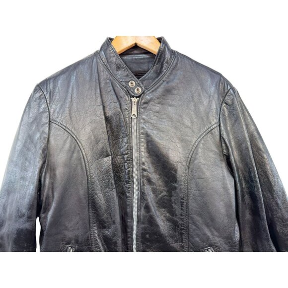 Leather Loft Mens Black Leather Jacket Size 40 With Zipper & Button Closure - Picture 3 of 16